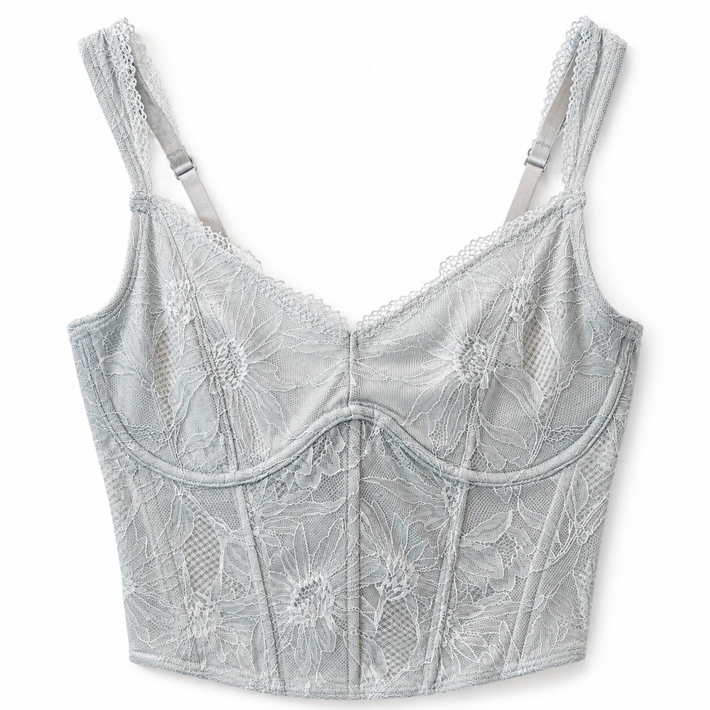 Gilly Hicks Lace Corset Top Floral Bustier Cami Light Blue M Underwire Cropped